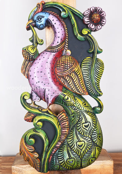 Handmade Art of Violet With Green Vertical Door Decor Peacock Wall Mount 24"