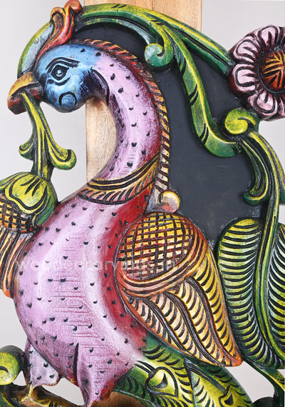 Handmade Art of Violet With Green Vertical Door Decor Peacock Wall Mount 24"