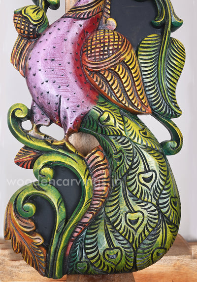 Handmade Art of Violet With Green Vertical Door Decor Peacock Wall Mount 24"