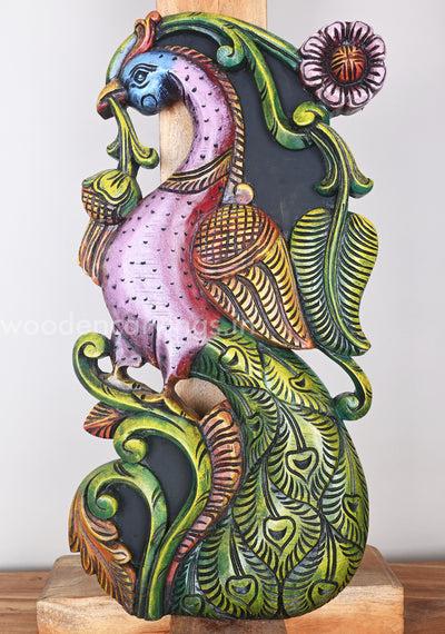 Handmade Art of Violet With Green Vertical Door Decor Peacock Wall Mount 24"