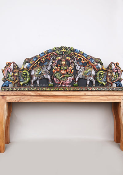 Sri GajaLakshmi Calmly Seated on Lotus With Paired Grey Elephants Decorative Arch Panel  48"