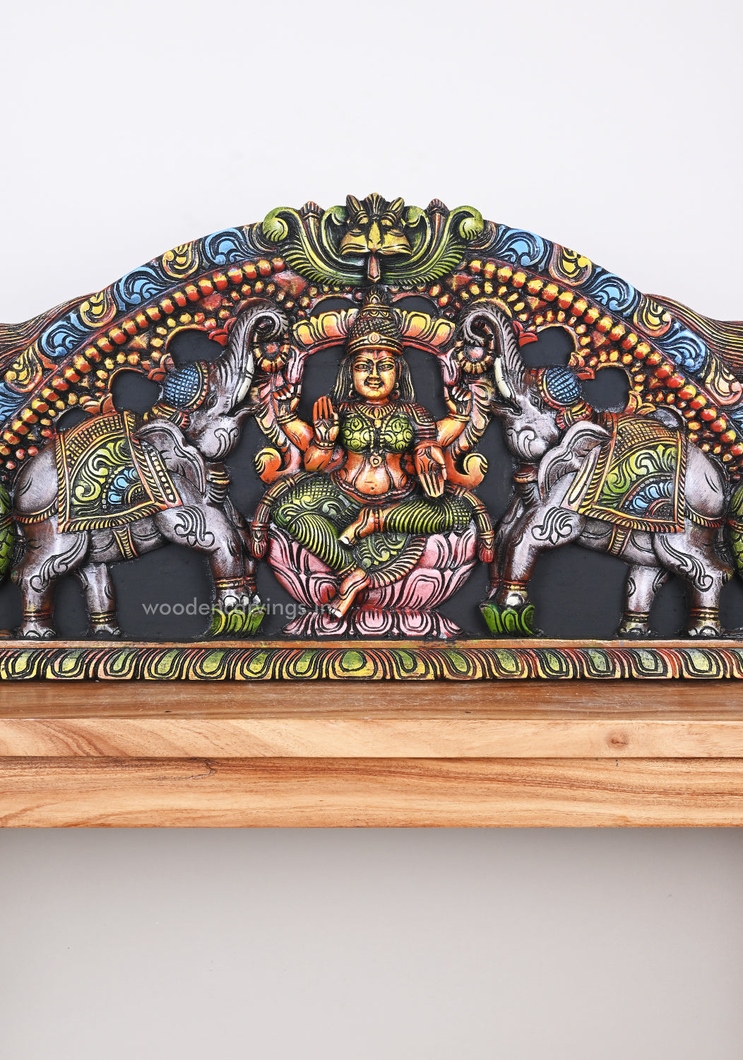 Sri GajaLakshmi Calmly Seated on Lotus With Paired Grey Elephants Decorative Arch Panel  48"