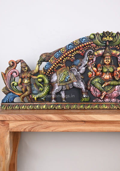 Sri GajaLakshmi Calmly Seated on Lotus With Paired Grey Elephants Decorative Arch Panel  48"