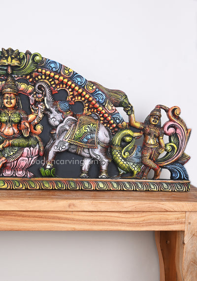 Sri GajaLakshmi Calmly Seated on Lotus With Paired Grey Elephants Decorative Arch Panel  48"