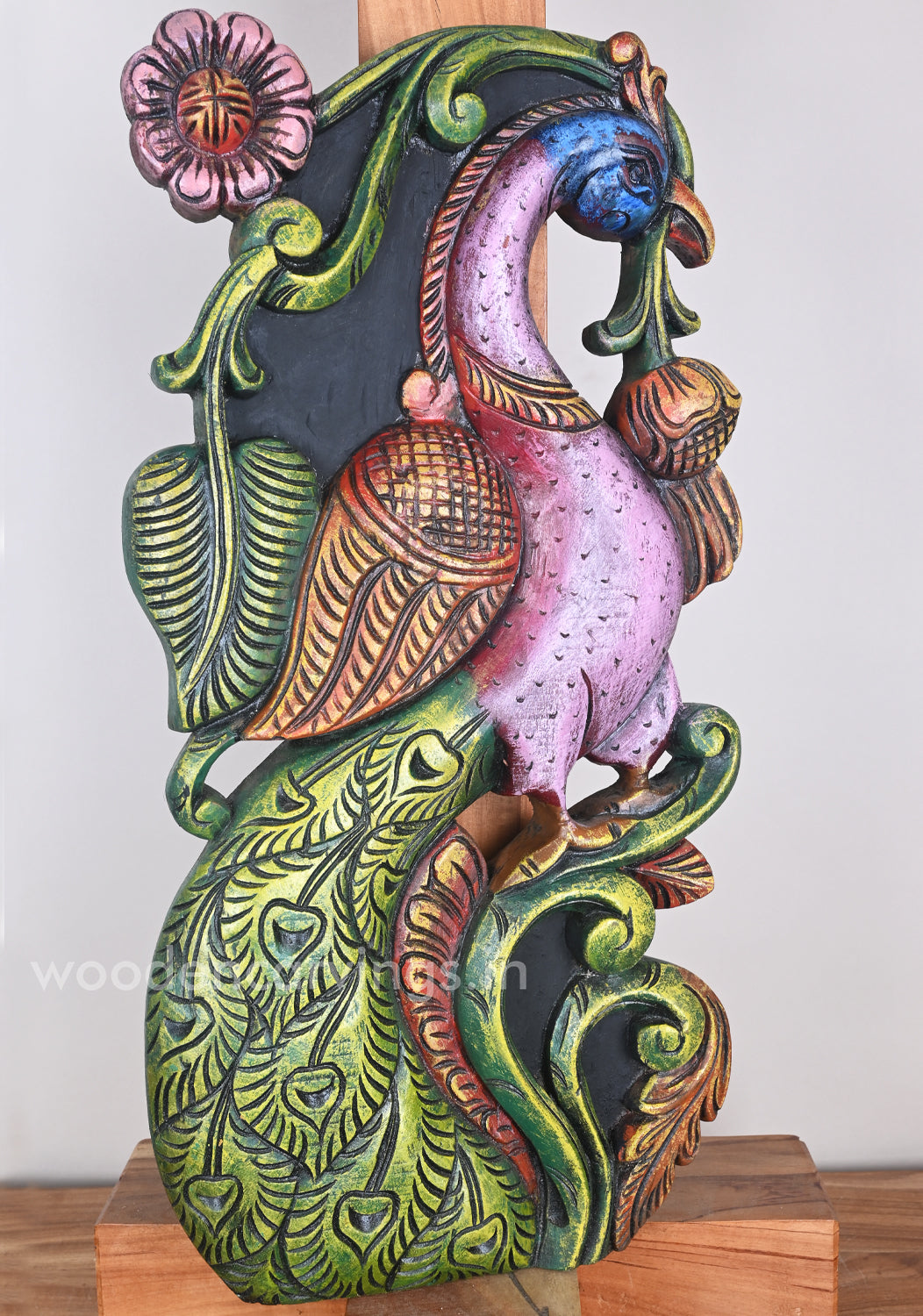 Indoor Decor Violet With Green Vertical Peacock Standing On Tree Floral Design Wall Mount 24"