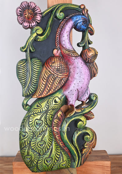 Indoor Decor Violet With Green Vertical Peacock Standing On Tree Floral Design Wall Mount 24"