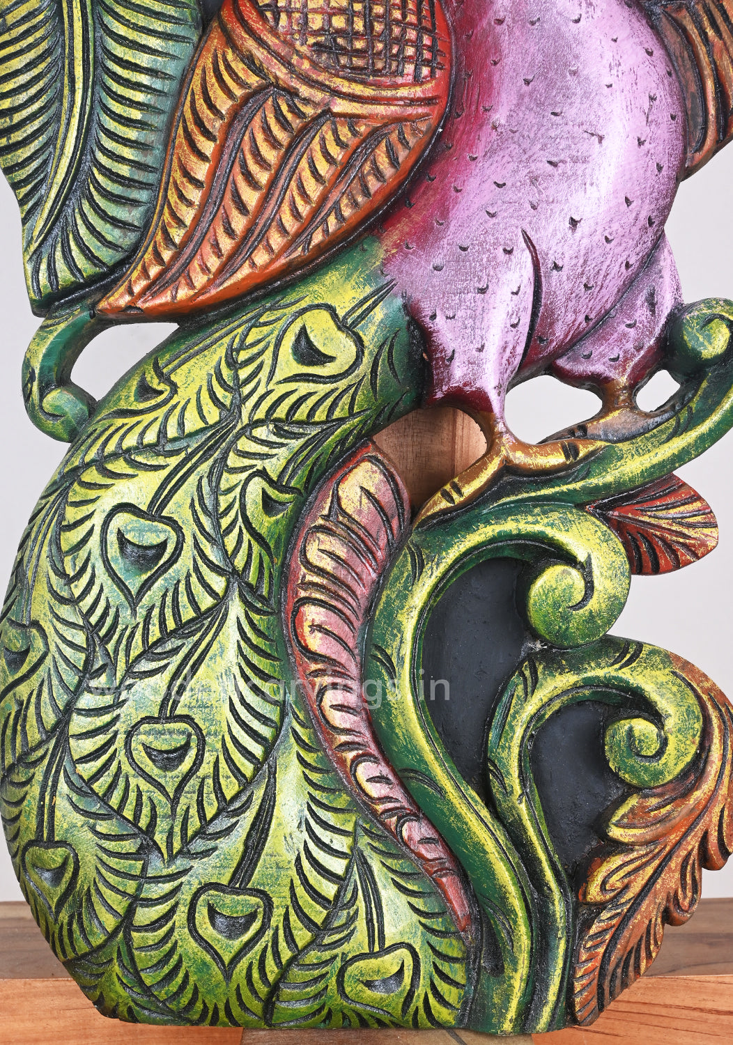 Indoor Decor Violet With Green Vertical Peacock Standing On Tree Floral Design Wall Mount 24"