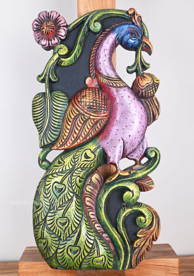 Indoor Decor Violet With Green Vertical Peacock Standing On Tree Floral Design Wall Mount 24"