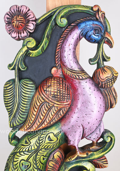 Indoor Decor Violet With Green Vertical Peacock Standing On Tree Floral Design Wall Mount 24"