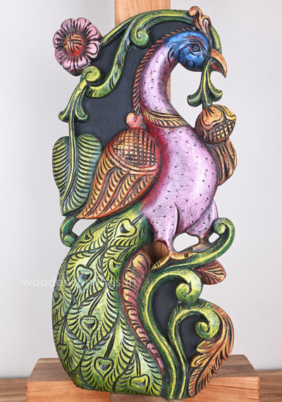Indoor Decor Violet With Green Vertical Peacock Standing On Tree Floral Design Wall Mount 24"