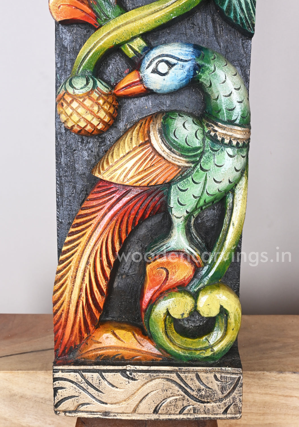 Decorative Vertical Colourful Peacocks Simply Standing on Tree Wooden Wall Mount 37"
