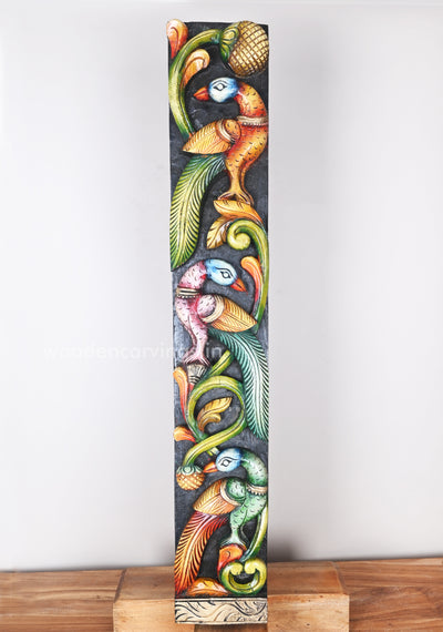 Decorative Vertical Colourful Peacocks Simply Standing on Tree Wooden Wall Mount 37"