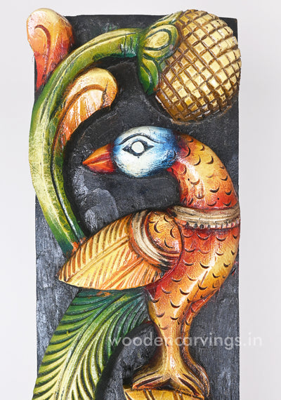 Decorative Vertical Colourful Peacocks Simply Standing on Tree Wooden Wall Mount 37"