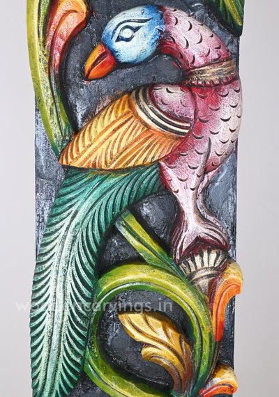 For Your Home Entrance Vertical Standing Peacock Relaxed on Tree Multicoloured Wall Mount 37"