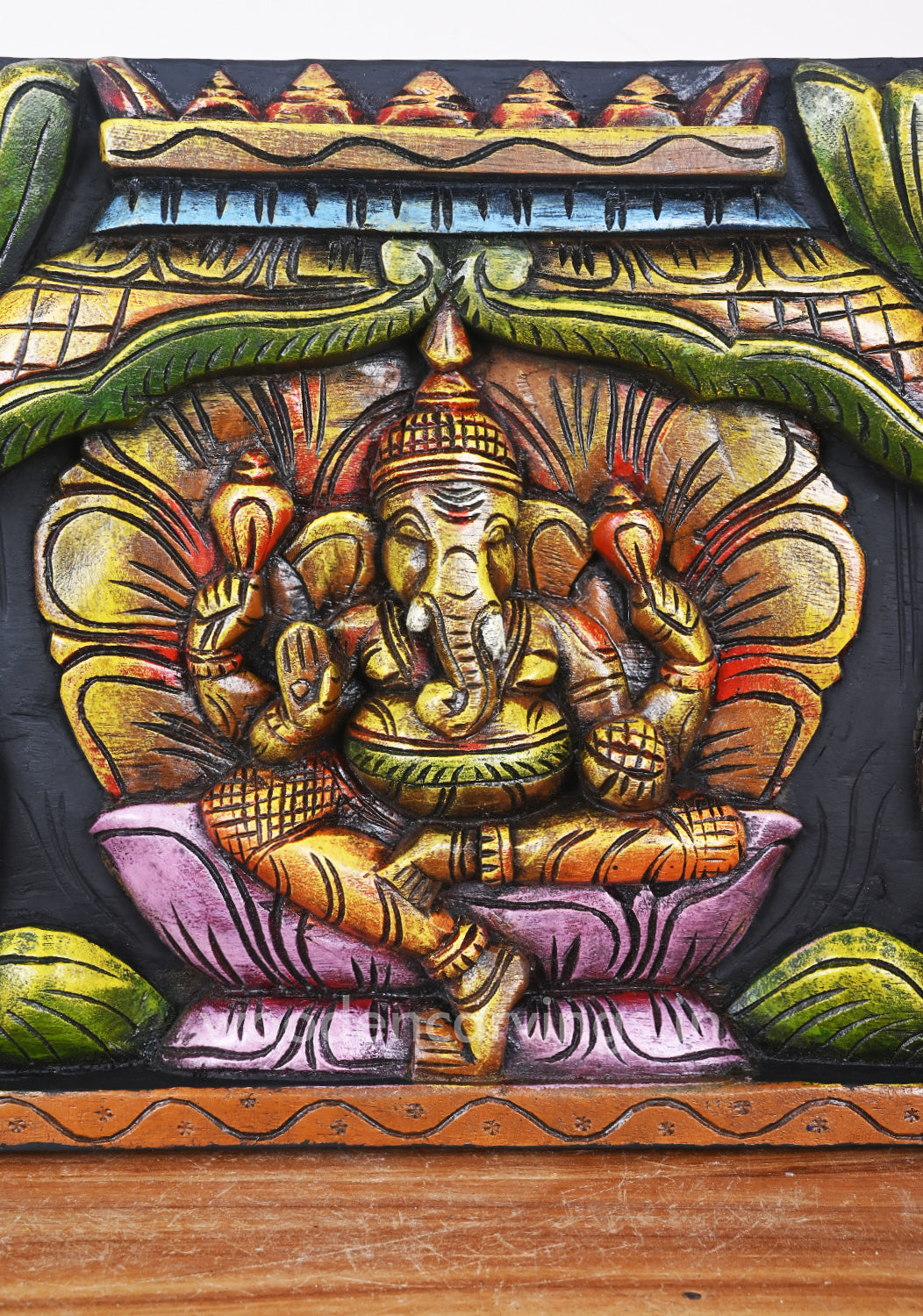 Rare Gaja Ganesha Petal Mandap Design Art Work With Goddess Lakshmi, Saraswathi Panel 37"