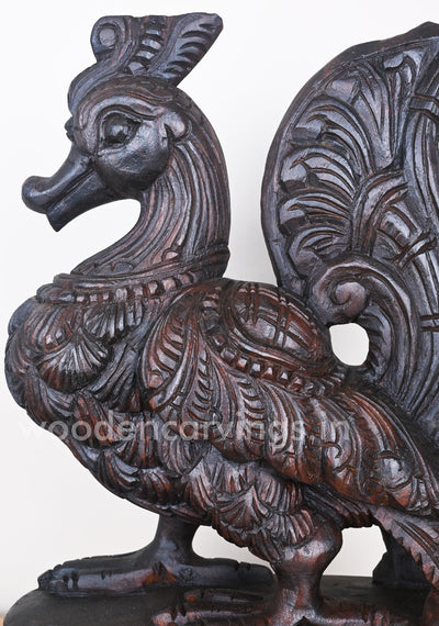Showpiece of Briskly Standing Hamsa Bird (Annapakshi) Dark Brown Finishing Sculpture 19"