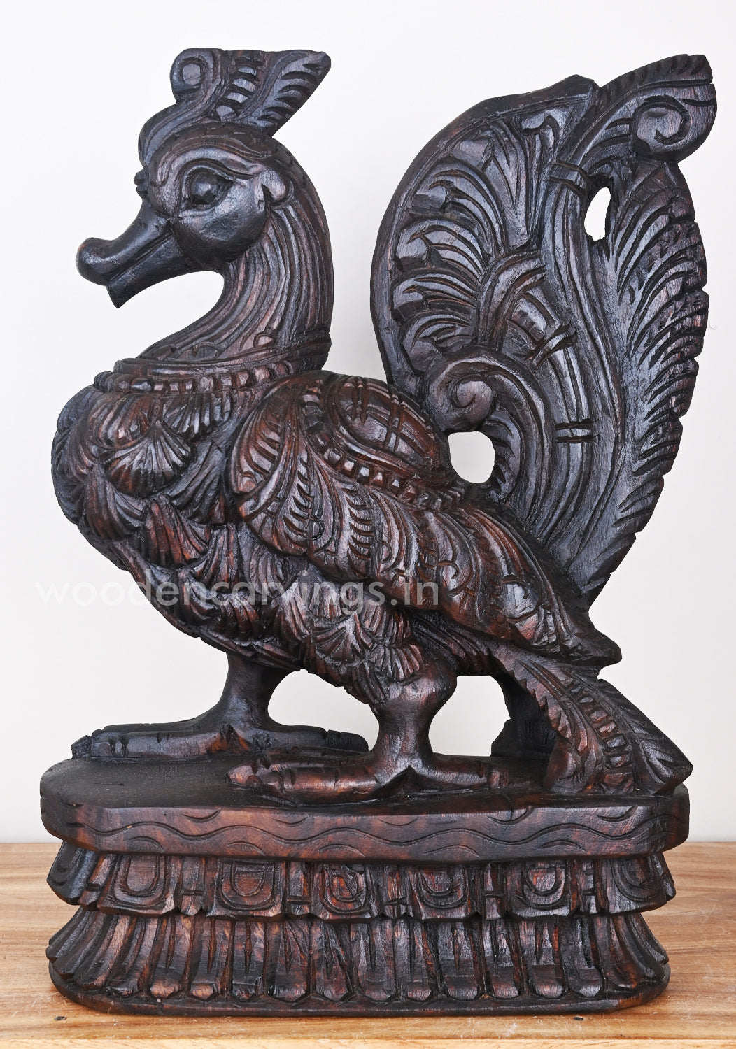 Showpiece of Briskly Standing Hamsa Bird (Annapakshi) Dark Brown Finishing Sculpture 19"