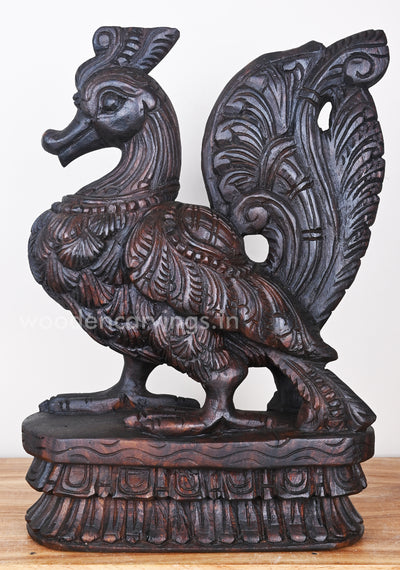 Showpiece of Briskly Standing Hamsa Bird (Annapakshi) Dark Brown Finishing Sculpture 19"