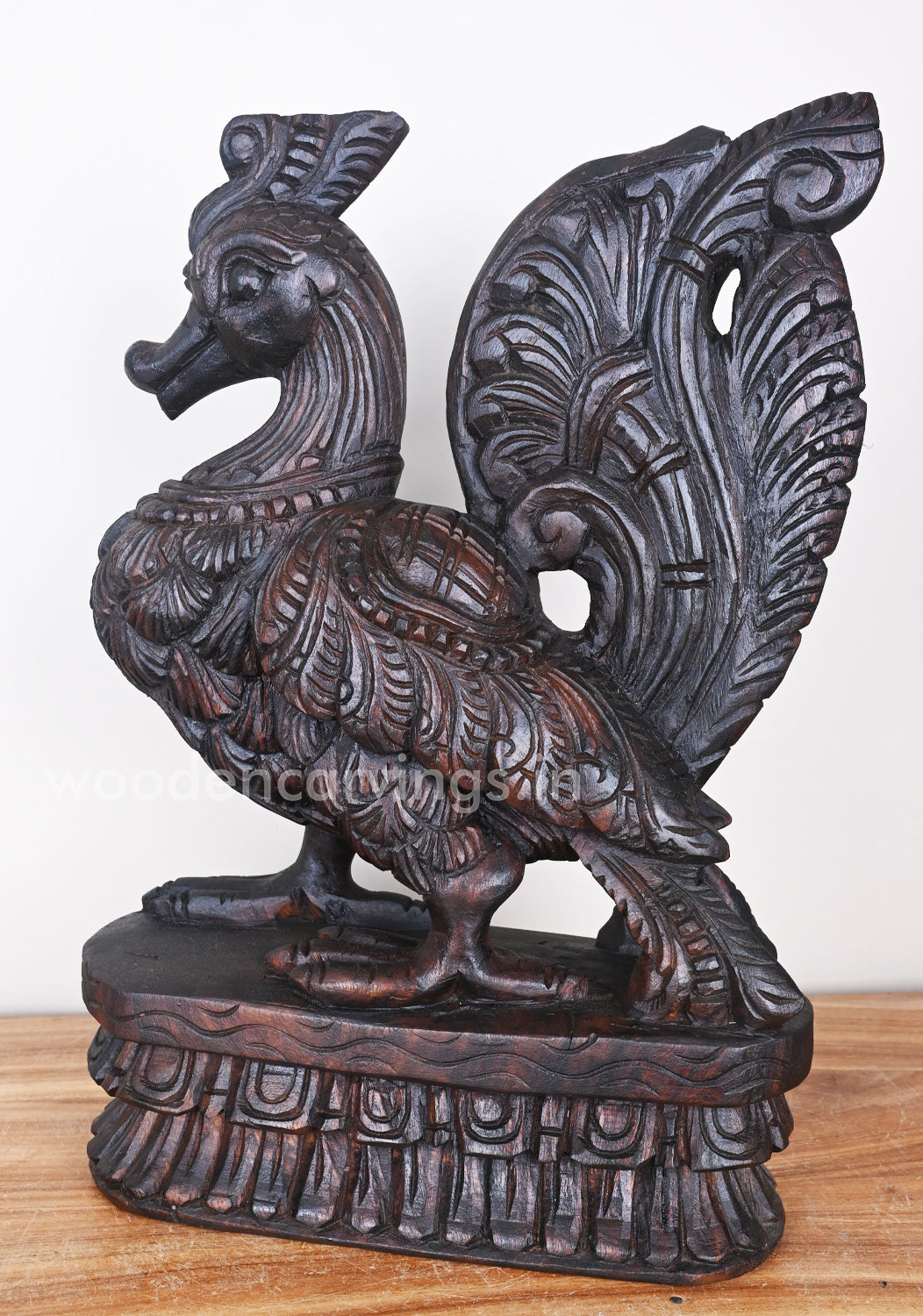 Showpiece of Briskly Standing Hamsa Bird (Annapakshi) Dark Brown Finishing Sculpture 19"