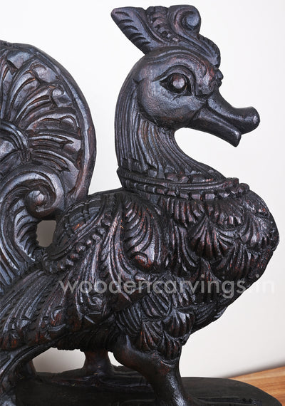 Showpiece of Briskly Standing Hamsa Bird (Annapakshi) Dark Brown Finishing Sculpture 19"