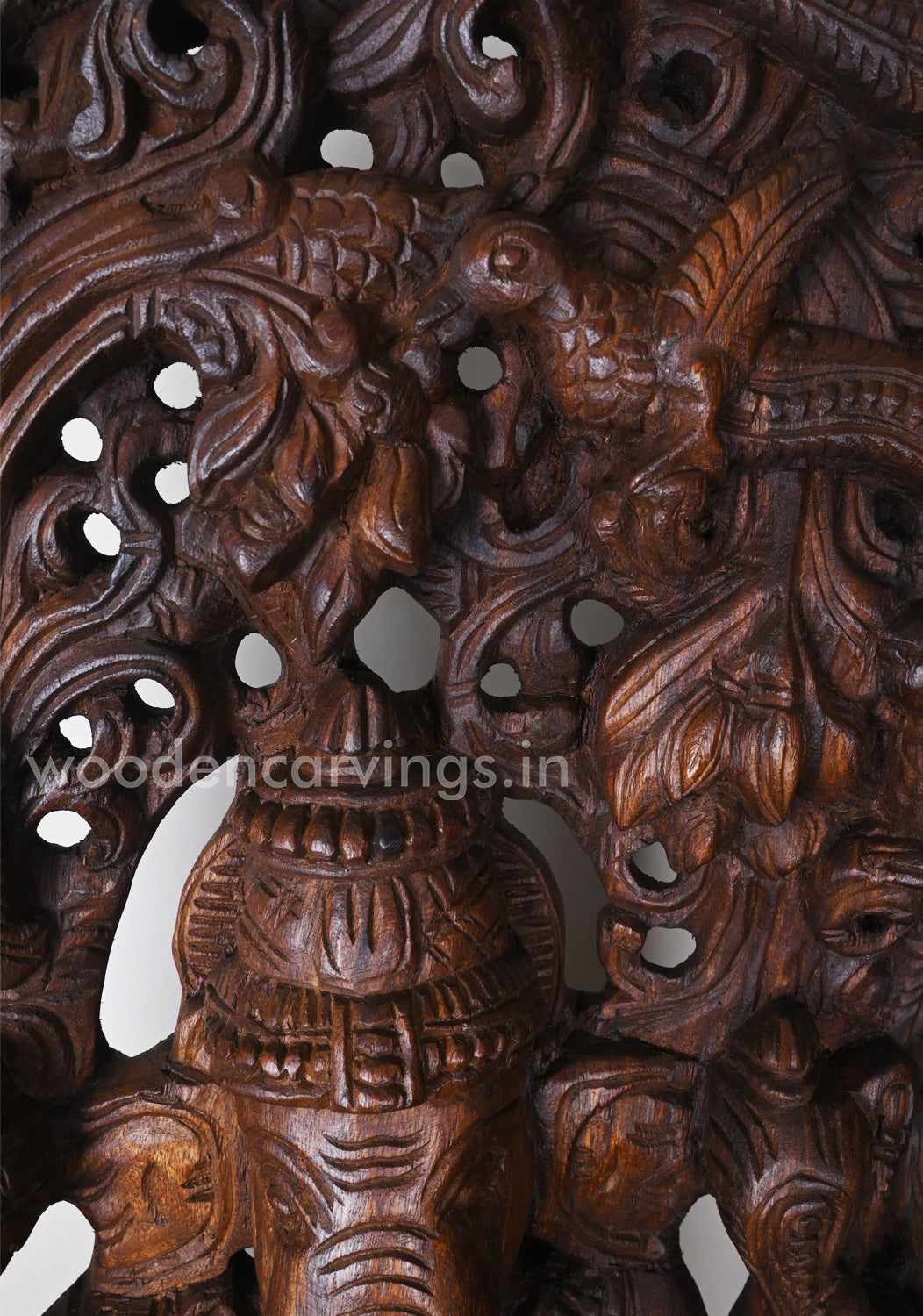 Aadaa Lord Ganesha Standing on Kamal (Lotus) in One Leg Having Four Hands Wooden Jali Work Wall Mount 37"