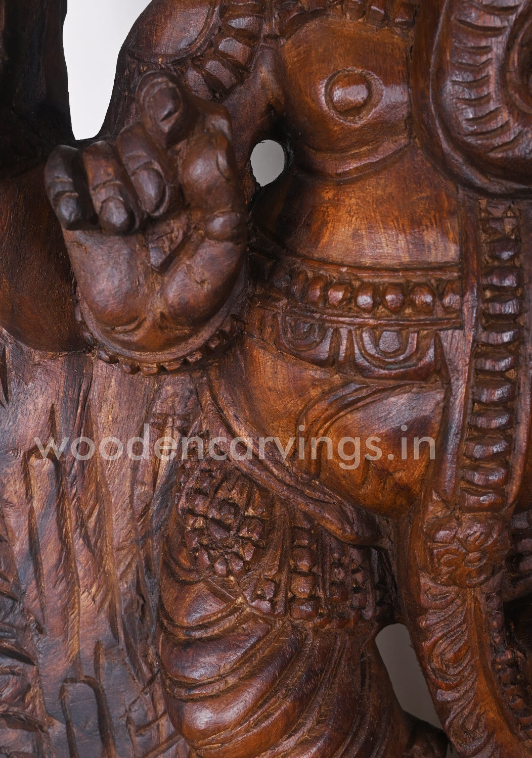 Aadaa Lord Ganesha Standing on Kamal (Lotus) in One Leg Having Four Hands Wooden Jali Work Wall Mount 37"