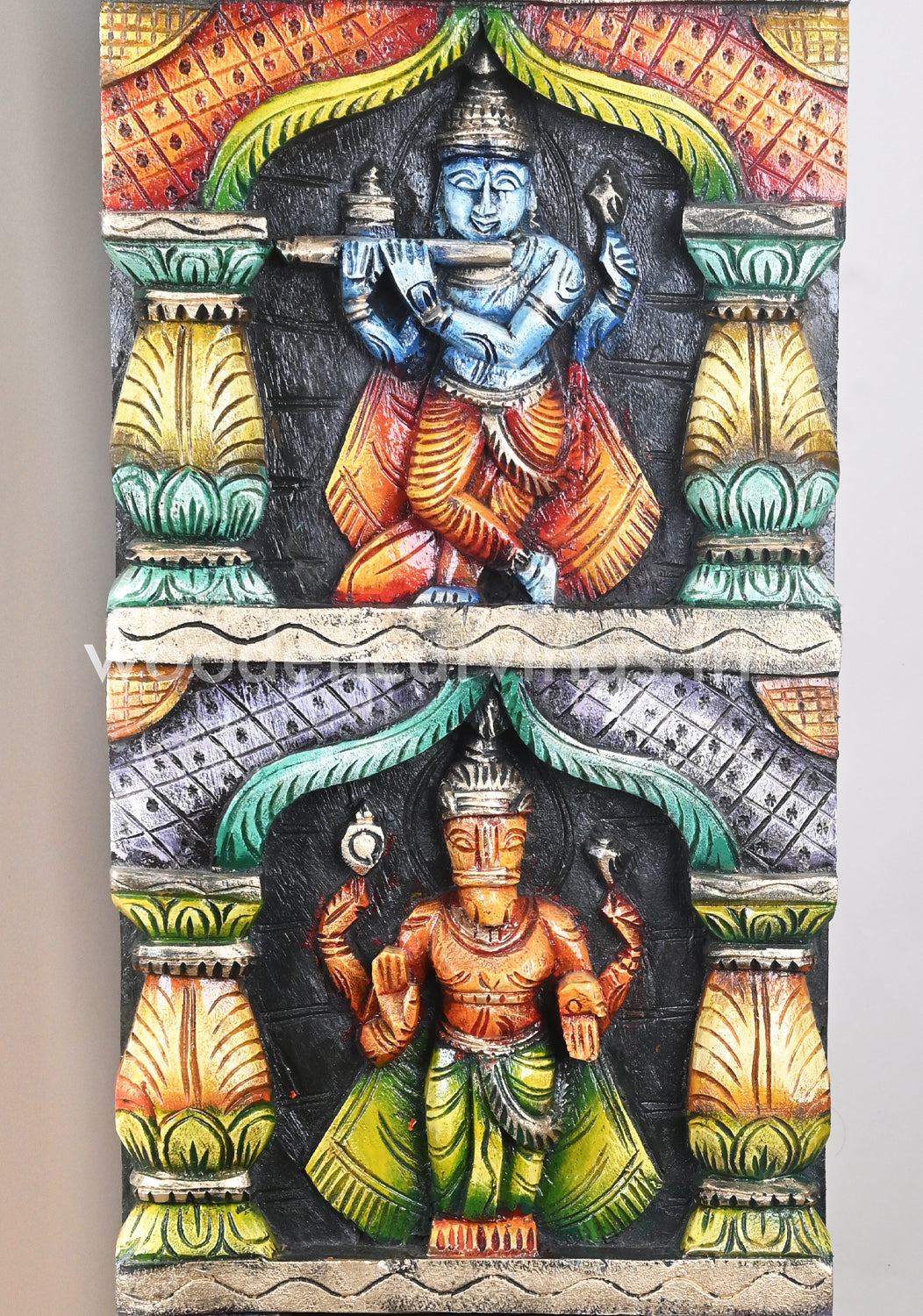 Mahavishnu Dasavatar Vertical Decorative Entrance Decor Wooden Wall Panel 72"