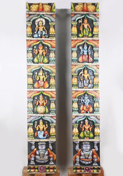 Mahavishnu Dasavatar Vertical Decorative Entrance Decor Wooden Wall Panel 72"