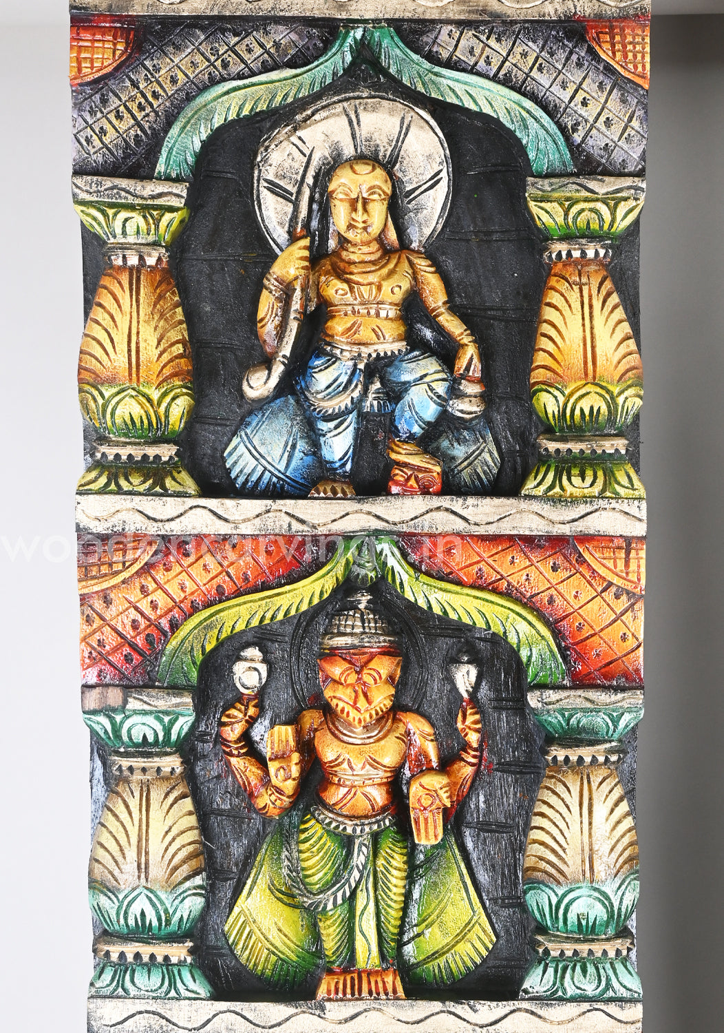 Mahavishnu Dasavatar Vertical Decorative Entrance Decor Wooden Wall Panel 72"