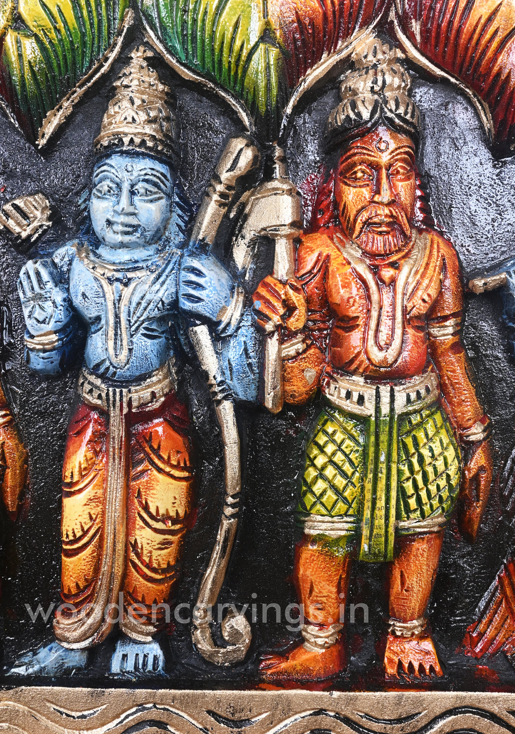 Zig-Zag Design Horizontal Lord Vishnu Dasavatar Colouored Wooden Wall Panel 37"