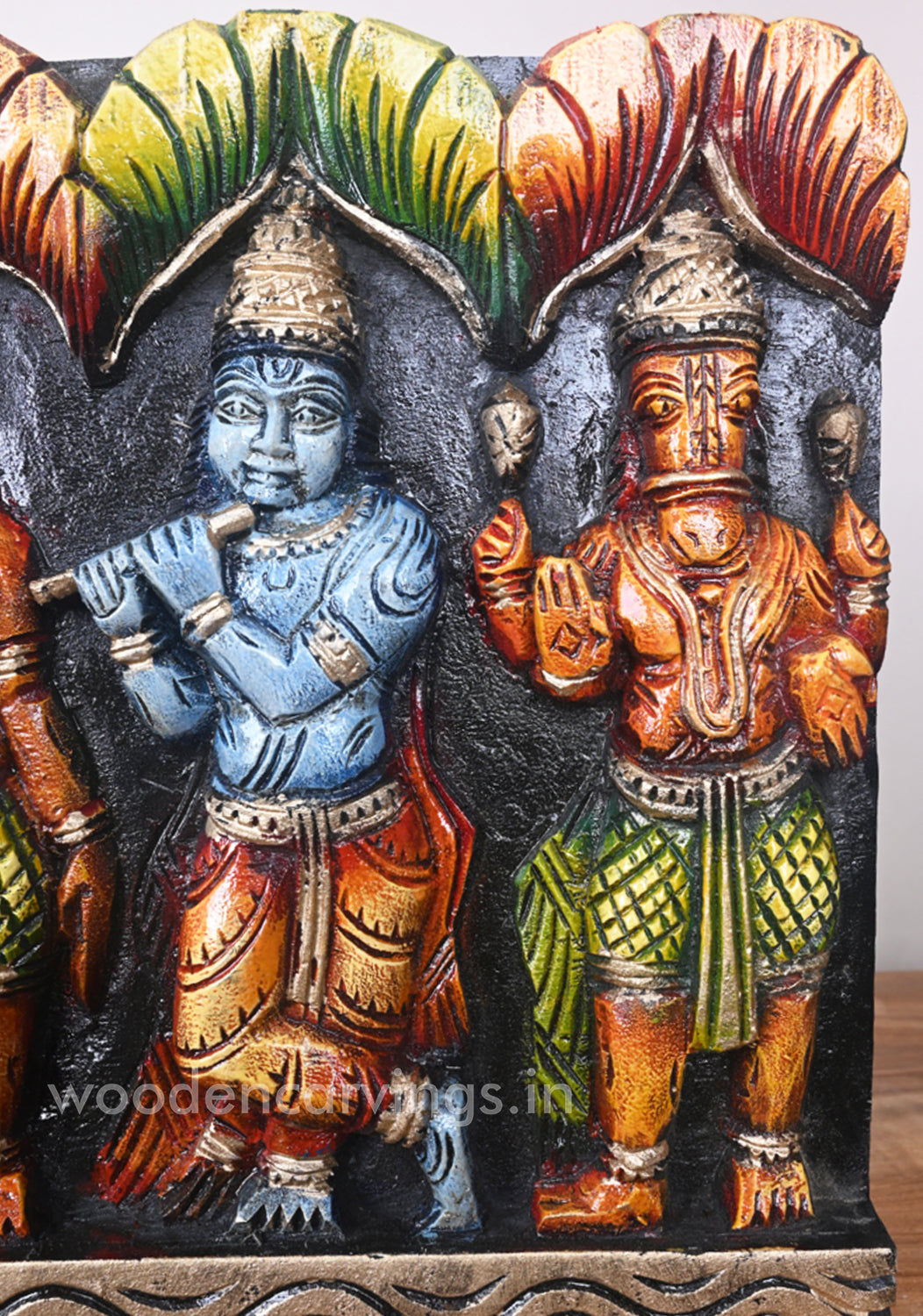 Zig-Zag Design Horizontal Lord Vishnu Dasavatar Colouored Wooden Wall Panel 37"