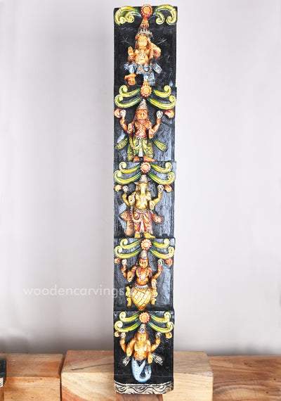 Unique and Elegant Vertical Mahavishnu Dasavatar Wooden Coloured Wall Panel 36"