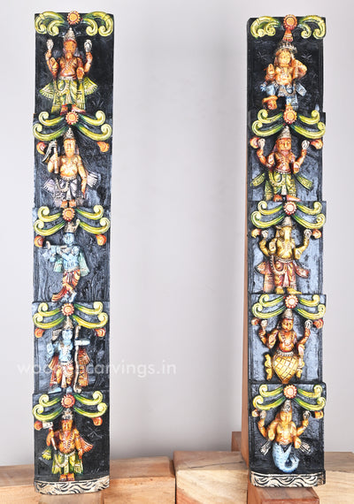 Unique and Elegant Vertical Mahavishnu Dasavatar Wooden Coloured Wall Panel 36"