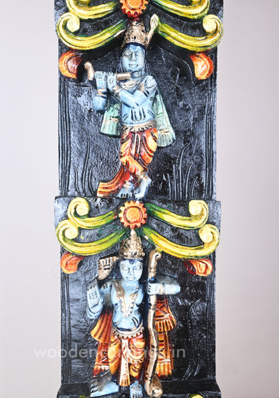 Unique and Elegant Vertical Mahavishnu Dasavatar Wooden Coloured Wall Panel 36"