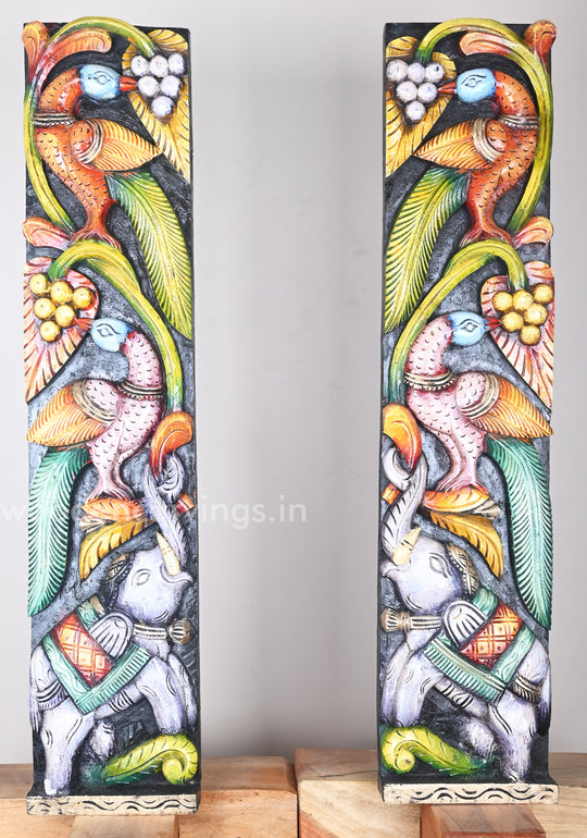 Parrots Eats Sweet Grapes on Tree Natural and Realistic look Coloured Wooden Wall Panel 36"
