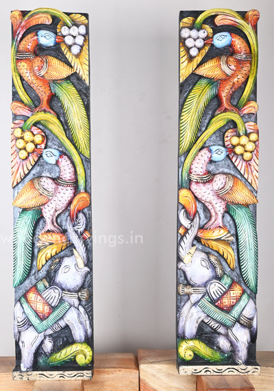 Parrots Eats Sweet Grapes on Tree Natural and Realistic look Coloured Wooden Wall Panel 36"