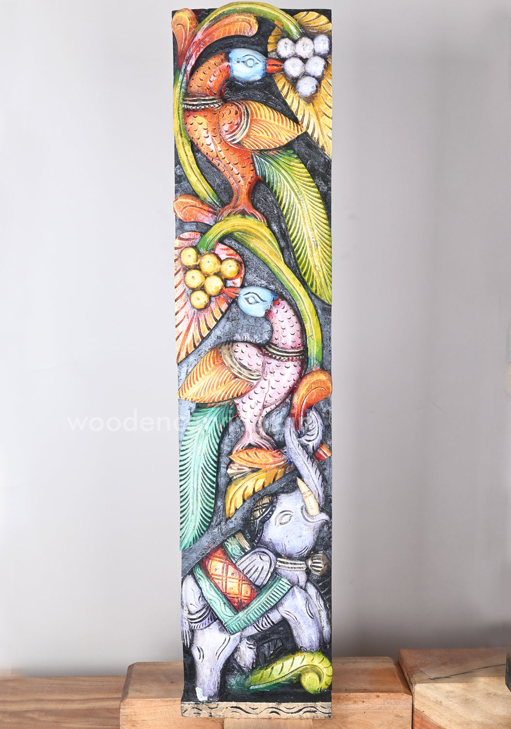 Parrots Eats Sweet Grapes on Tree Natural and Realistic look Coloured Wooden Wall Panel 36"