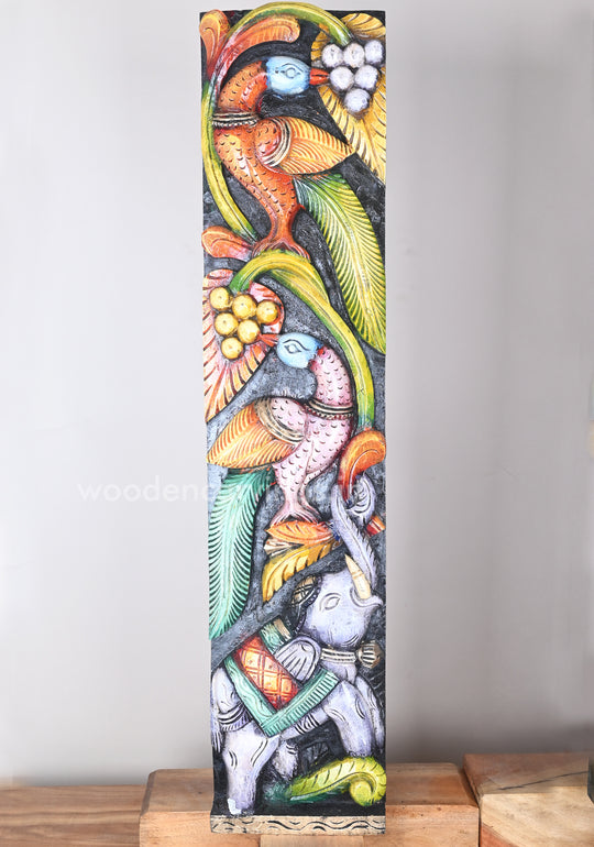 Parrots Eats Sweet Grapes on Tree Natural and Realistic look Coloured Wooden Wall Panel 36"