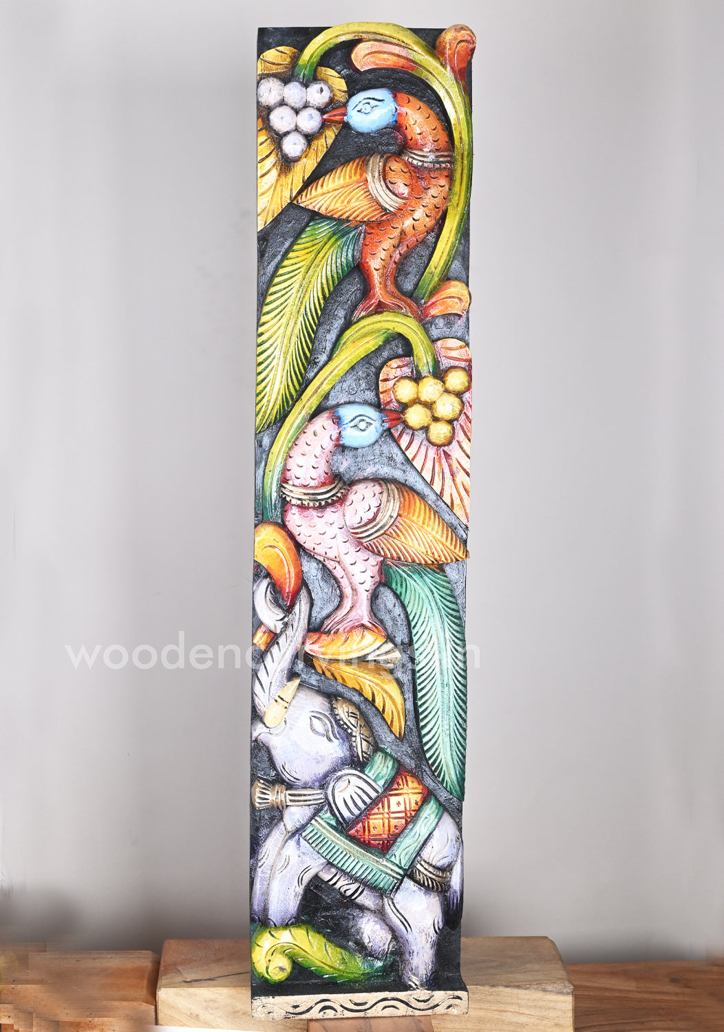Parrots Eats Sweet Grapes on Tree Natural and Realistic look Coloured Wooden Wall Panel 36"