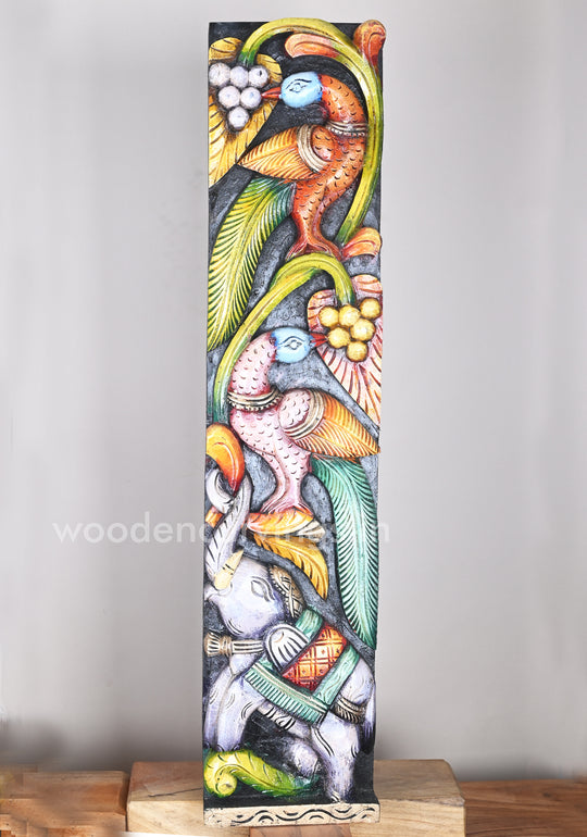 Parrots Eats Sweet Grapes on Tree Natural and Realistic look Coloured Wooden Wall Panel 36"