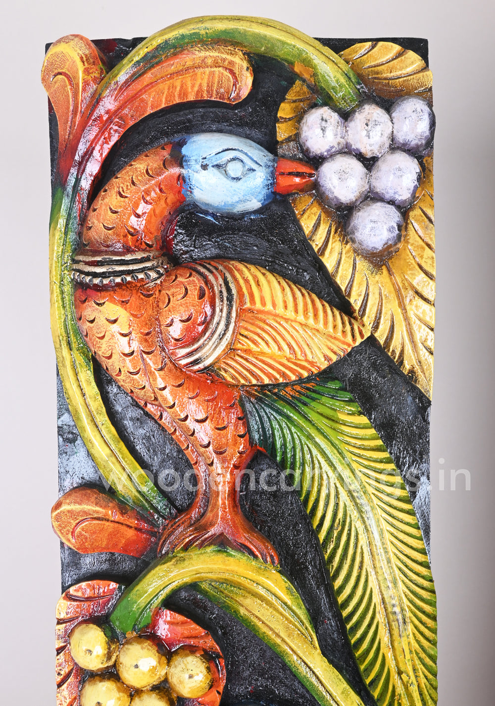 Parrots Eats Sweet Grapes on Tree Natural and Realistic look Coloured Wooden Wall Panel 36"