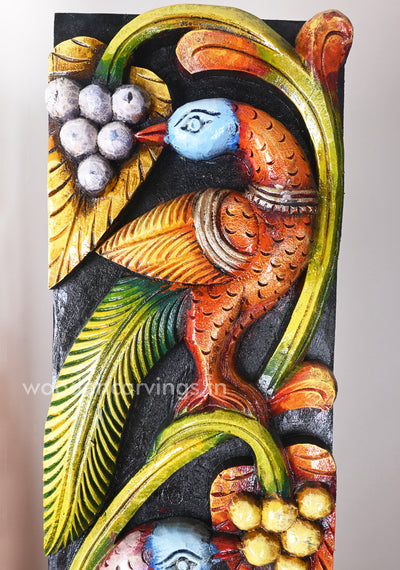 Parrots Eats Sweet Grapes on Tree Natural and Realistic look Coloured Wooden Wall Panel 36"
