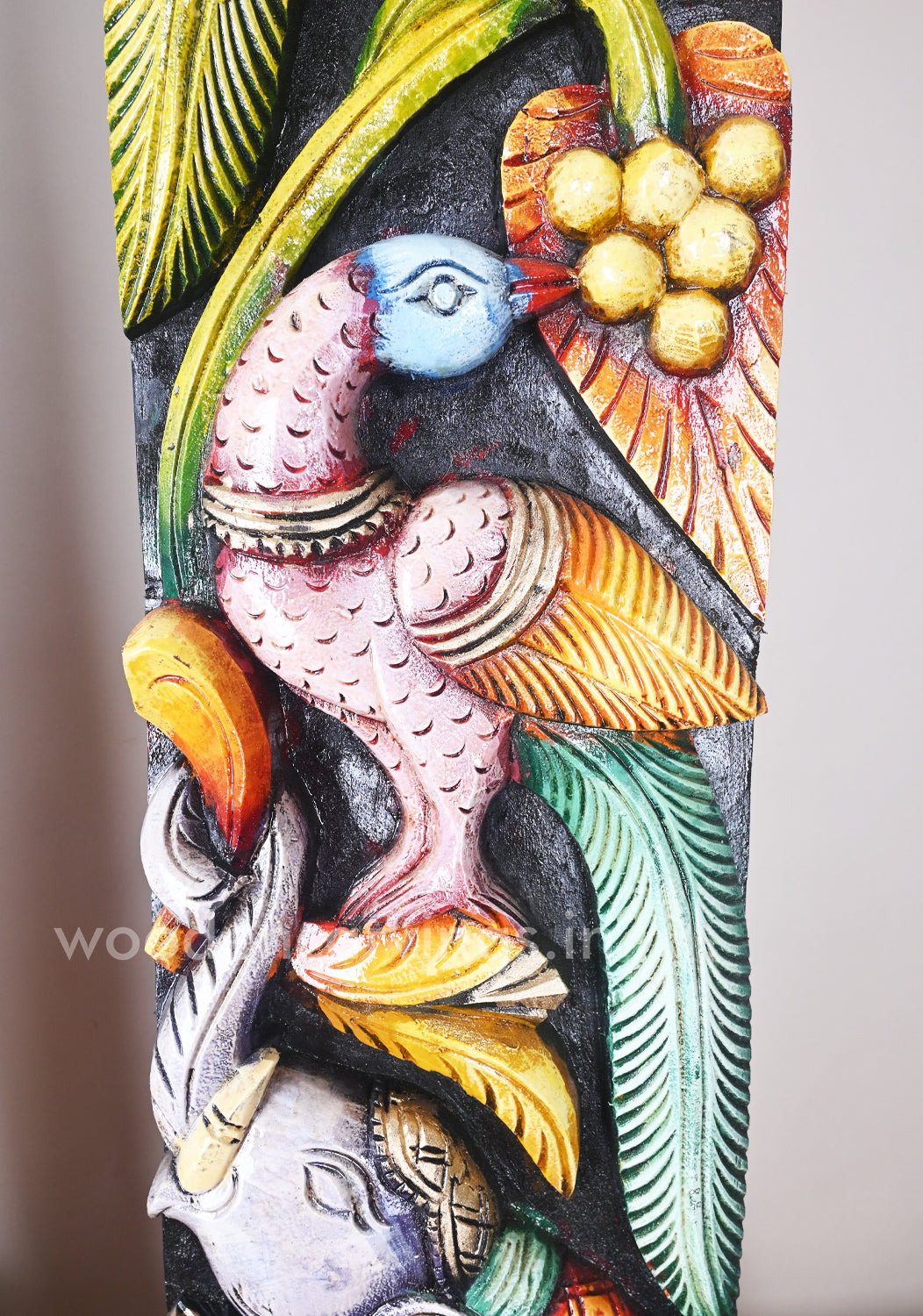 Parrots Eats Sweet Grapes on Tree Natural and Realistic look Coloured Wooden Wall Panel 36"