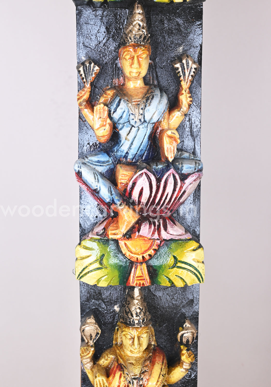 Auspicious Asta Lakshmi Seated on Pink Lotus Vertical Multiccoloured Wall Panel 36"