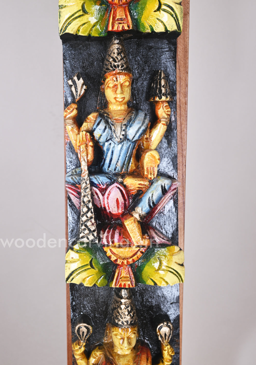 Auspicious Asta Lakshmi Seated on Pink Lotus Vertical Multiccoloured Wall Panel 36"