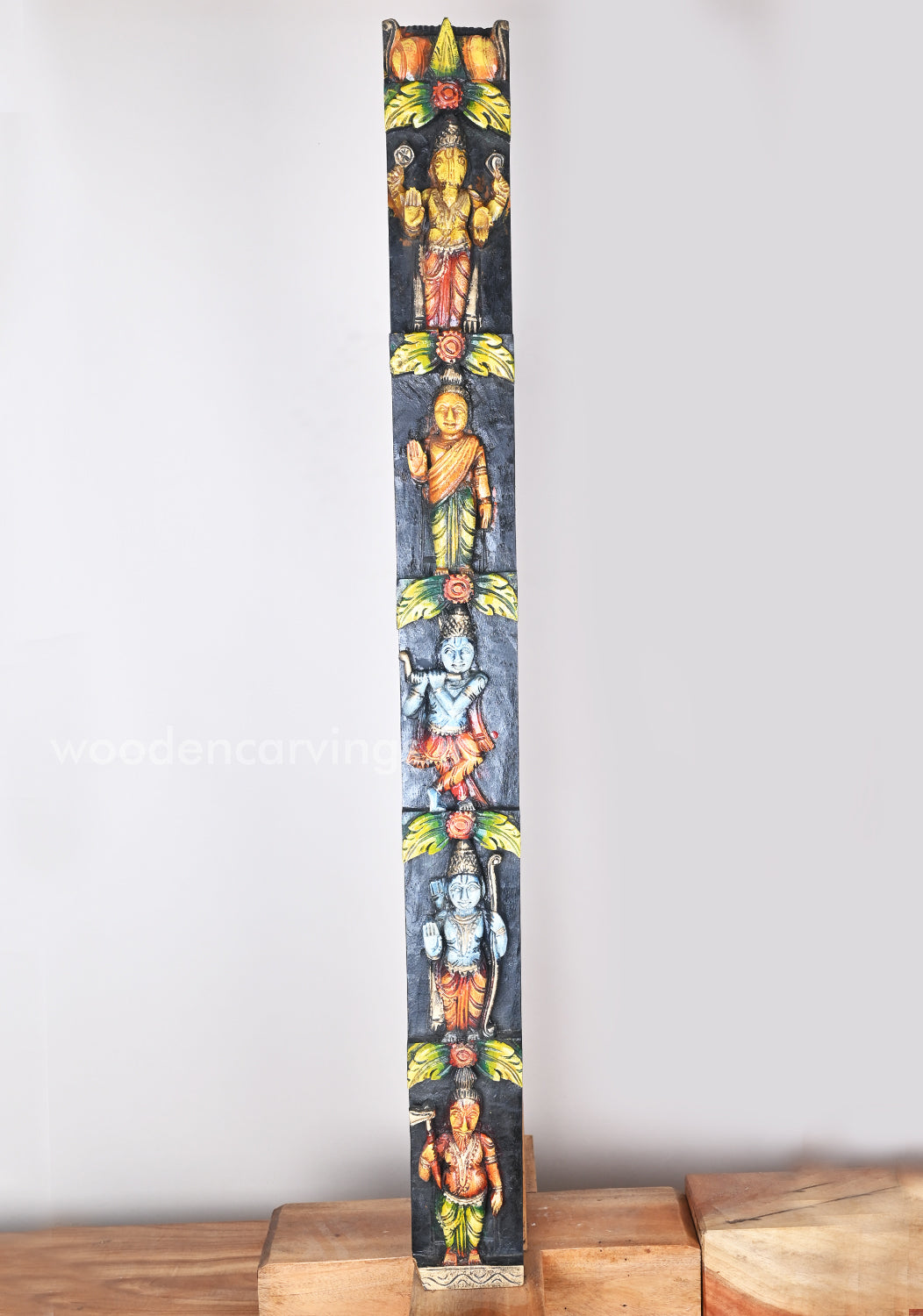 Evils Mahavishnu Ten Avatars Vertical Multicoloured wooden  Panel 42"