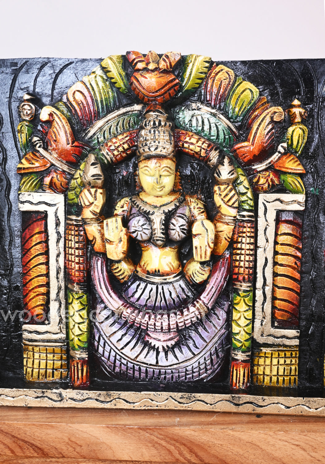 Horizontal Lord Balaji with Lakshmi and Padmavathi Multicoloured Wall Panel 48"