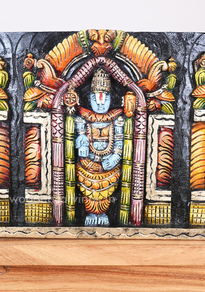 Horizontal Lord Balaji with Lakshmi and Padmavathi Multicoloured Wall Panel 48"