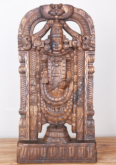 Wealthy Arch Lord Balaji Standing on Base Simple Fine Finishing Wooden Sculpture 24"