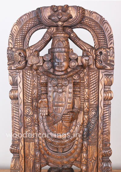 Wealthy Arch Lord Balaji Standing on Base Simple Fine Finishing Wooden Sculpture 24"